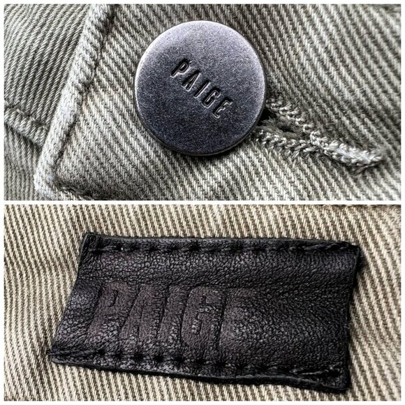 Paige Hoxton Slim Crop Jeans Sage Green Distressed Raw Hem Size 24 - Picture 6 of 10